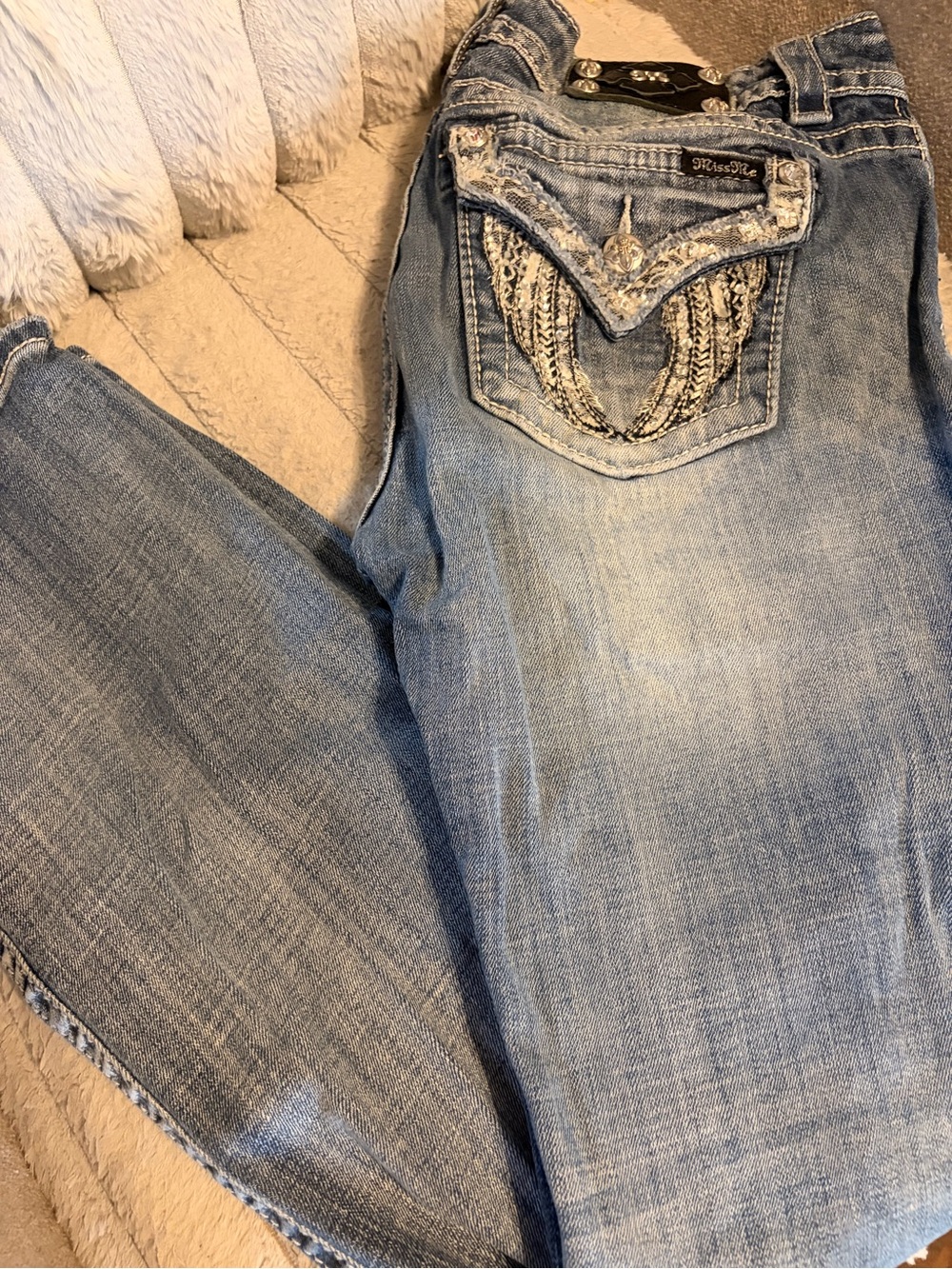 Miss Me Light Blue Bootcut Jeans with Embroidered Back Pockets